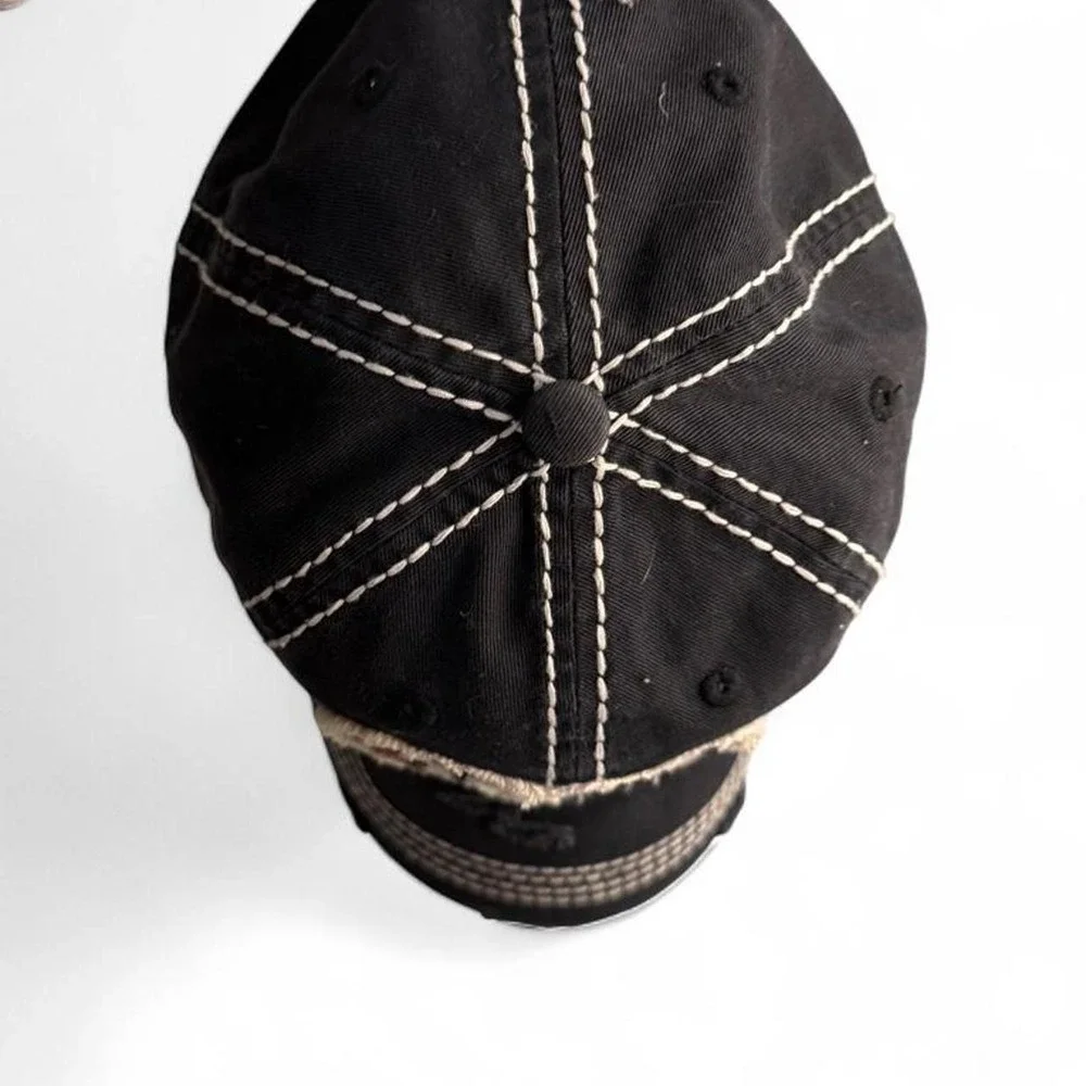 Dog Mom Distressed Baseball Cap Washed Black Embroidered Hat Adjustable